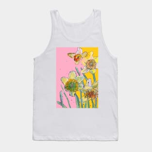 Abstract Yellow Daffodil Watercolor Pattern on Pink Tank Top